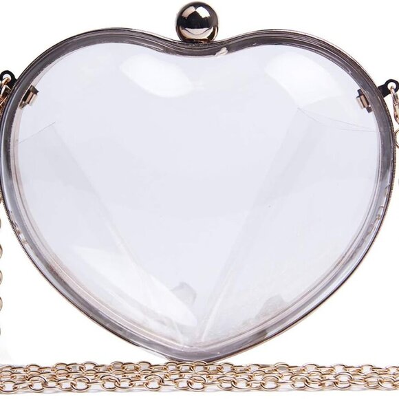 Accessories - Women’s Velvet Heart Shape Evening Bag Mini Clutch Clear Shoulder Purse